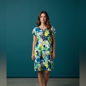 NWOT, Marie Claire Boutiques, Tunic Dress, XL, Yellow, Blue, White